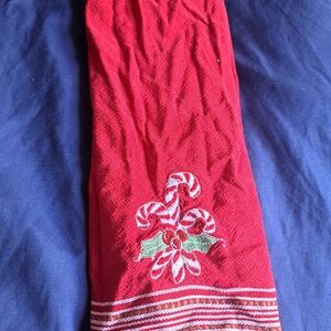 Festive Red Holiday Towel with Candy Cane Design